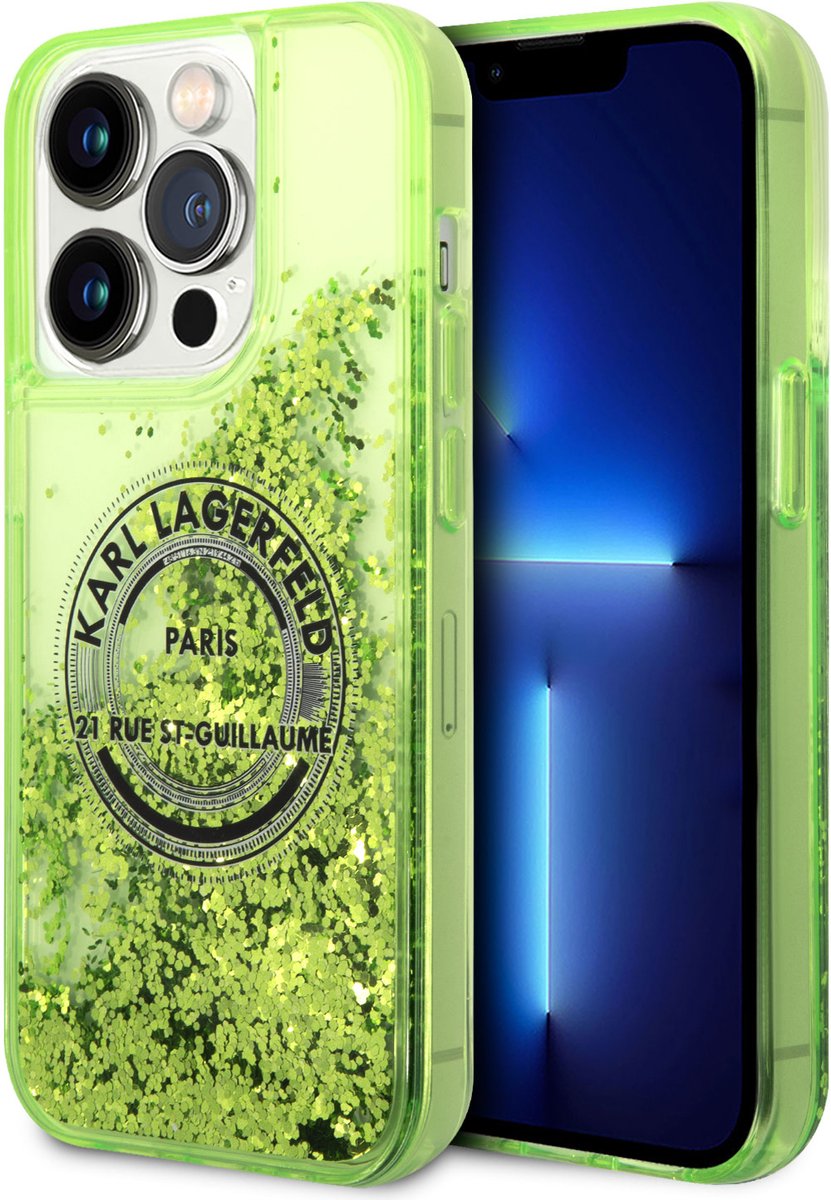 Karl Lagerfeld Back cover - iPhone 14 Pro - Groen - Glitter RSG - Krasbestendig design