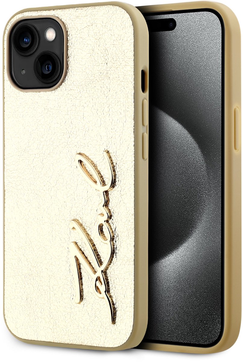 Karl Lagerfeld Back cover - iPhone 14 Pro - Goud - Textuur en reliëflogo - Slanke TPU-rand
