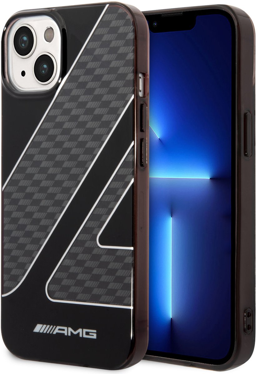 AMG Back cover - iPhone 14 Plus & 15 Plus - Zwart & Rood - Double Layer - Checkered Flag Pattern