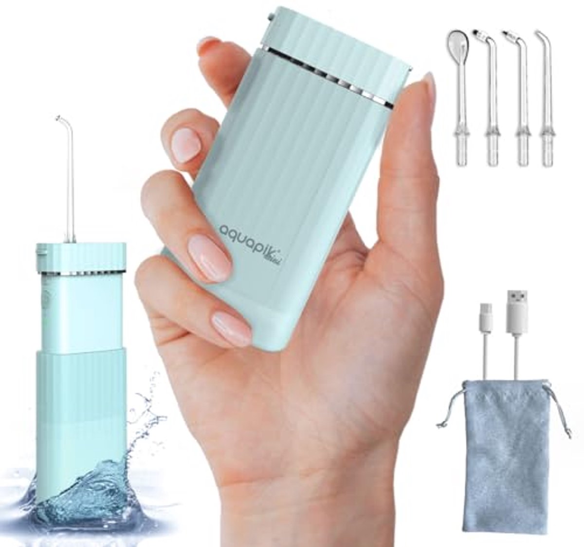 Draagbare mini-monddouche met 3 gebruiksmodi en IPX7 waterdicht, ideaal voor op reis