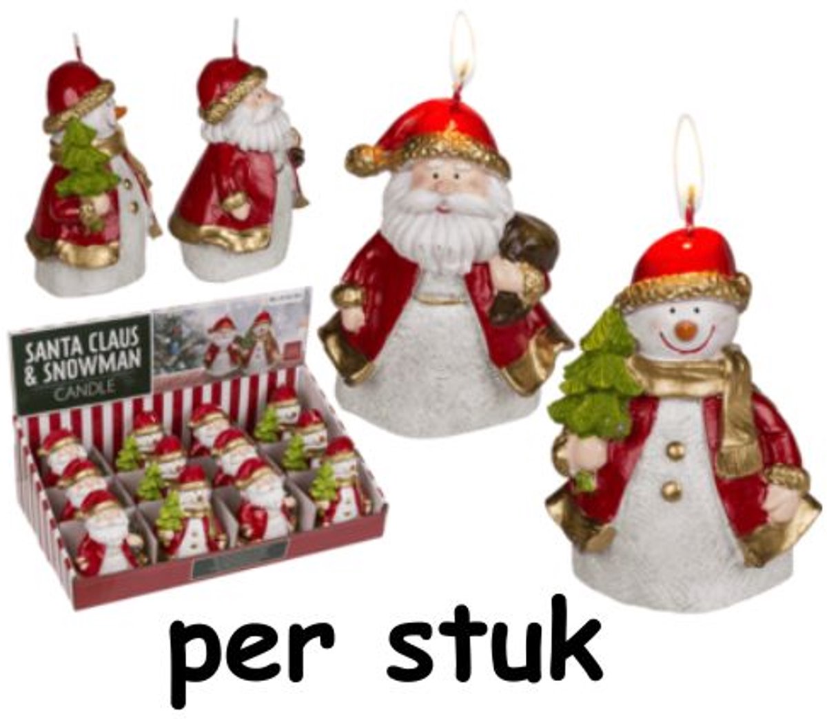 Kerstkaars sneeuwpop/kerstman - 9cm