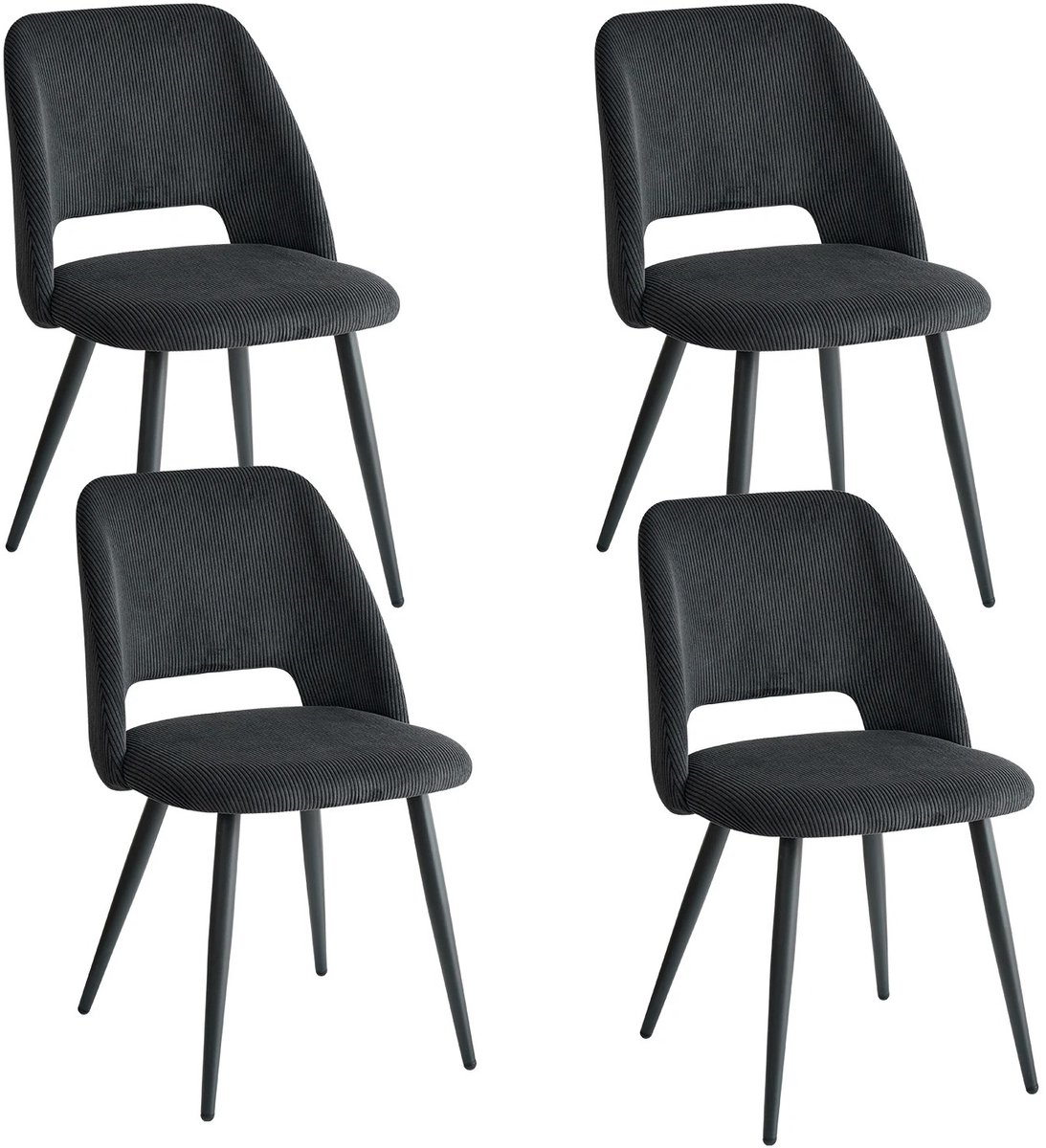 Set van 4 Corduroy Eetkamerstoelen – Stijlvolle Gestoffeerde Stoelen met Zachte Zitting – Ergonomisch Ontwerp – Comfortabele Stoelen voor Woonkamer & Eetkamer - Zwart