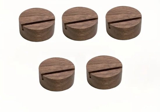 Set de 5 porte-cartes en bois de noyer – Porte-photo rond en bois Ø 3 cm – Décoration de table de Luxe pour mariage, bureau et maison – Finition naturelle