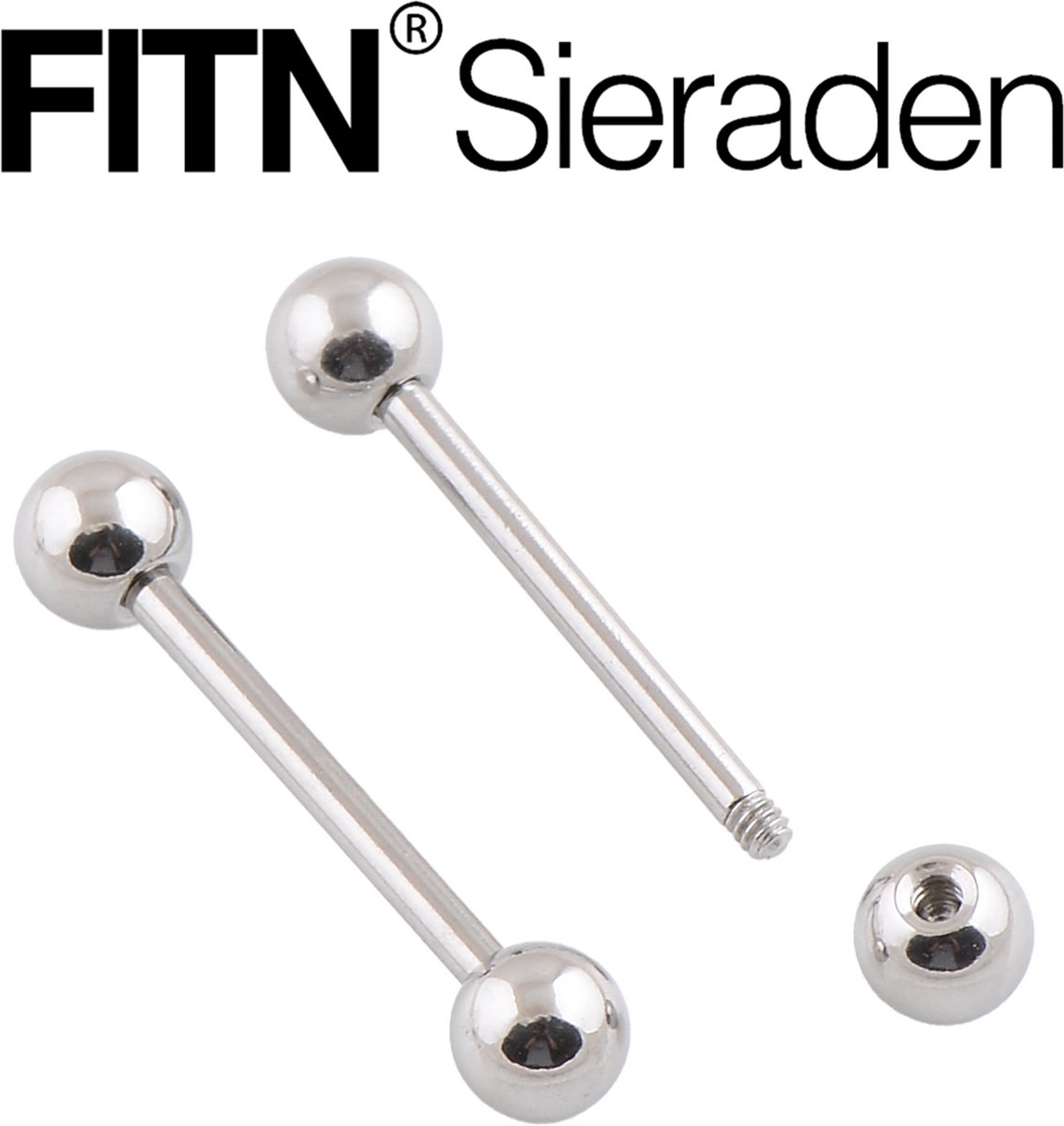 FITN-TBBT-Titanium Tongpiercing Oorpiercing-Zilver Kleurige-1.2*6*3mm-Barbell Lichaamspiercing Oor Piercing met Balletjes