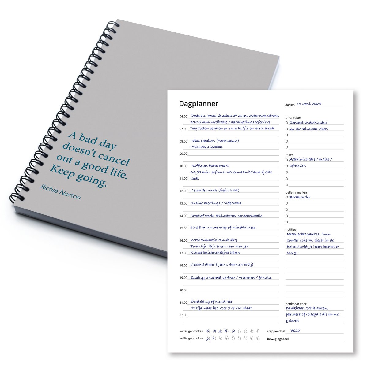 Week- & Dagplanner Lichtgrijs – 48 Pagina’s – Mindset – Planner voor Focus & Productiviteit – A5 Formaat