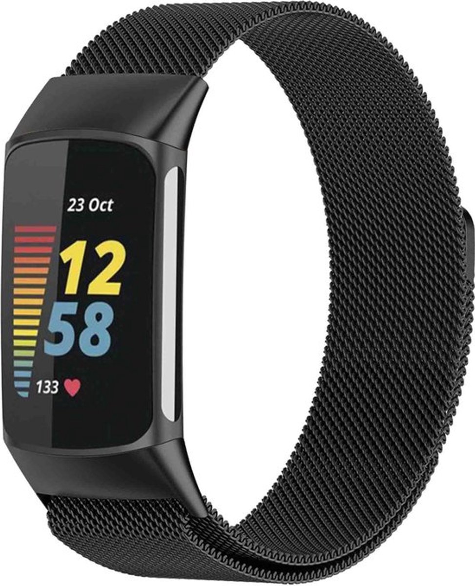 WoniQ Milanees bandje Geschikt voor de Fitbit Charge 5 Bandje & Fitbit Charge 6 Bandje - Zwart - Fitbit Charge 5/6 - Horlogeband - Armband - Polsband