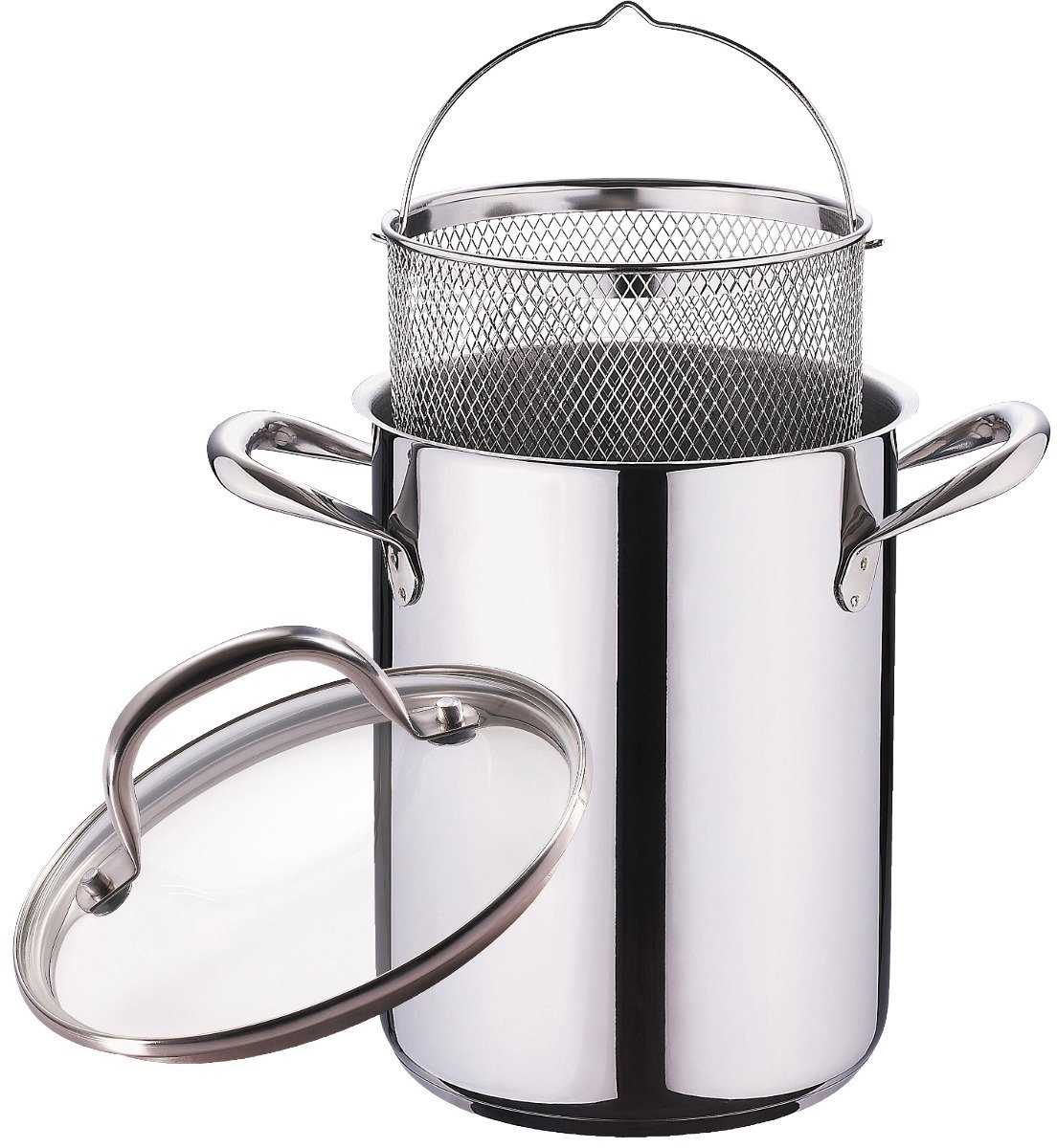 Ceruzo Aspergepan -Pasta Pan- Ø 16 cm - 4.2L- RVS - 21cm Hoog - Inductie - Inzetmand Glazen Deksel