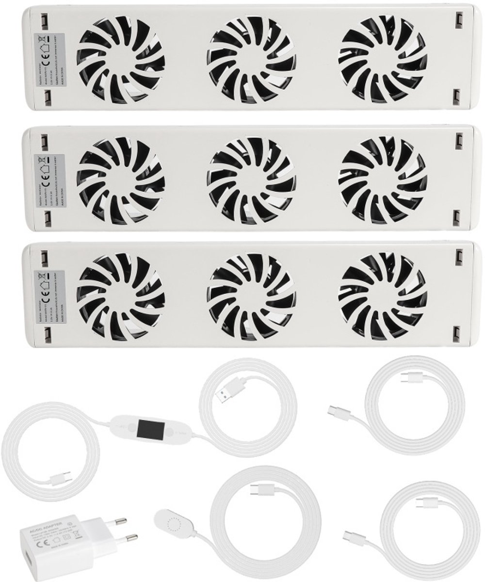 Radiator Ventilator Instelbare temperatuurinstelling - Energiezuinig - Past op elke radiator & Makkelijk te installeren - Energie besparen door betere Trio set