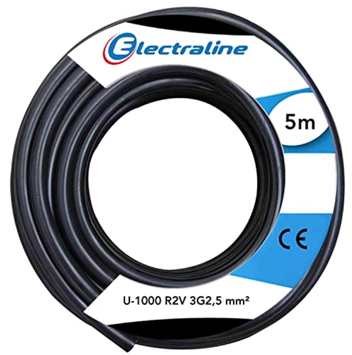 Kabelrol U-1000 R2V 3G2,5 mm² - 5 m Zwart