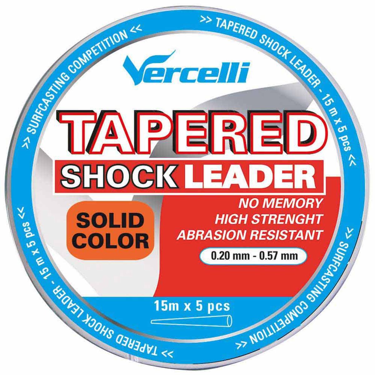 Vercelli Shock Taps Toelopende Onderlijn 15 M 10 Eenheden Oranje 0.160-0.570 mm