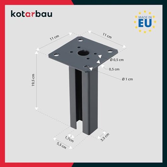 KOTARBAU Paaldragerset – 4 Stuks Voor Palen 60x40 Mm, Thermisch Verzinkt, Met Plugplaat En Hekvoet, Ideaal Voor Dubbele Staafmatomheining