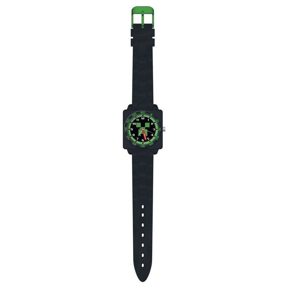 Minecraft Analoog Horloge - Time teacher - Zwart - Creeper - Rubberen Bandje