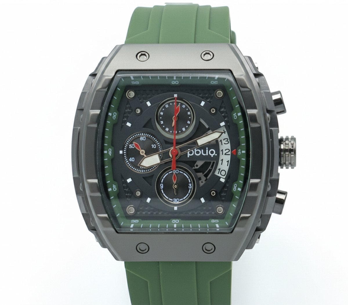 PBLIQ - Luxe Herenhorloge Groen Zwart - Quartz Chronograaf Horloge