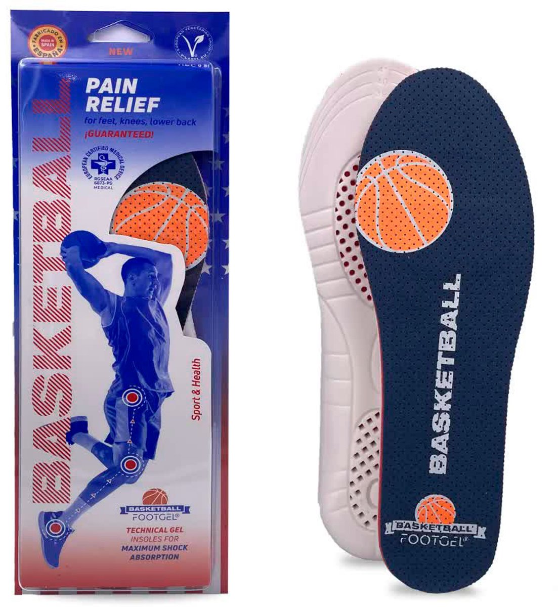 Footgel Basketball Inlegzolen Rood EU 39-42 Man,Vrouw