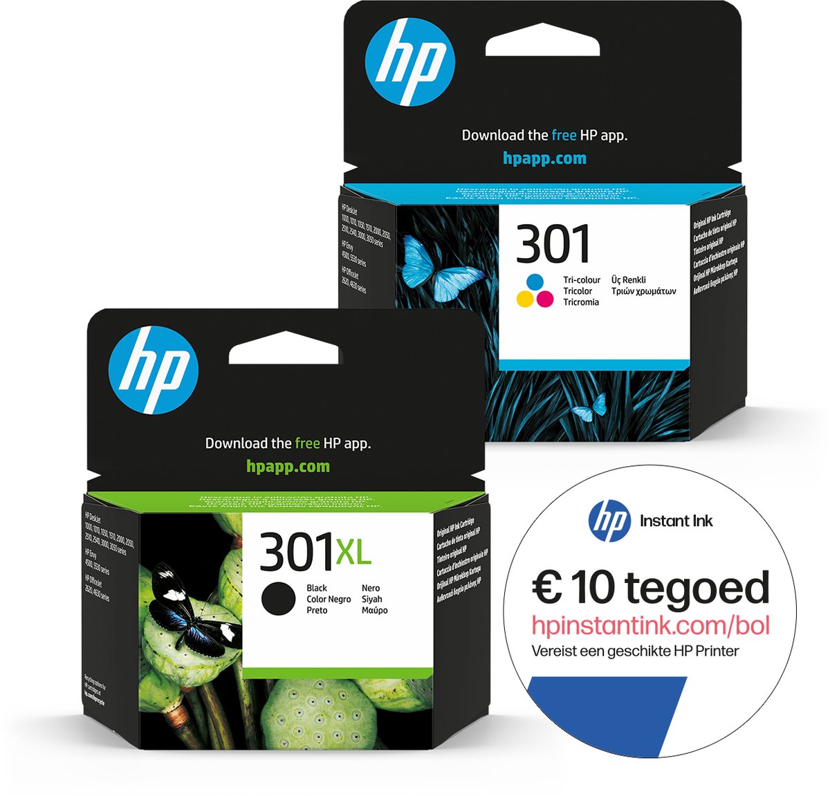 HP 301 - Inktcartridge 301XL Zwart & 301 Kleur + Instant Ink tegoed