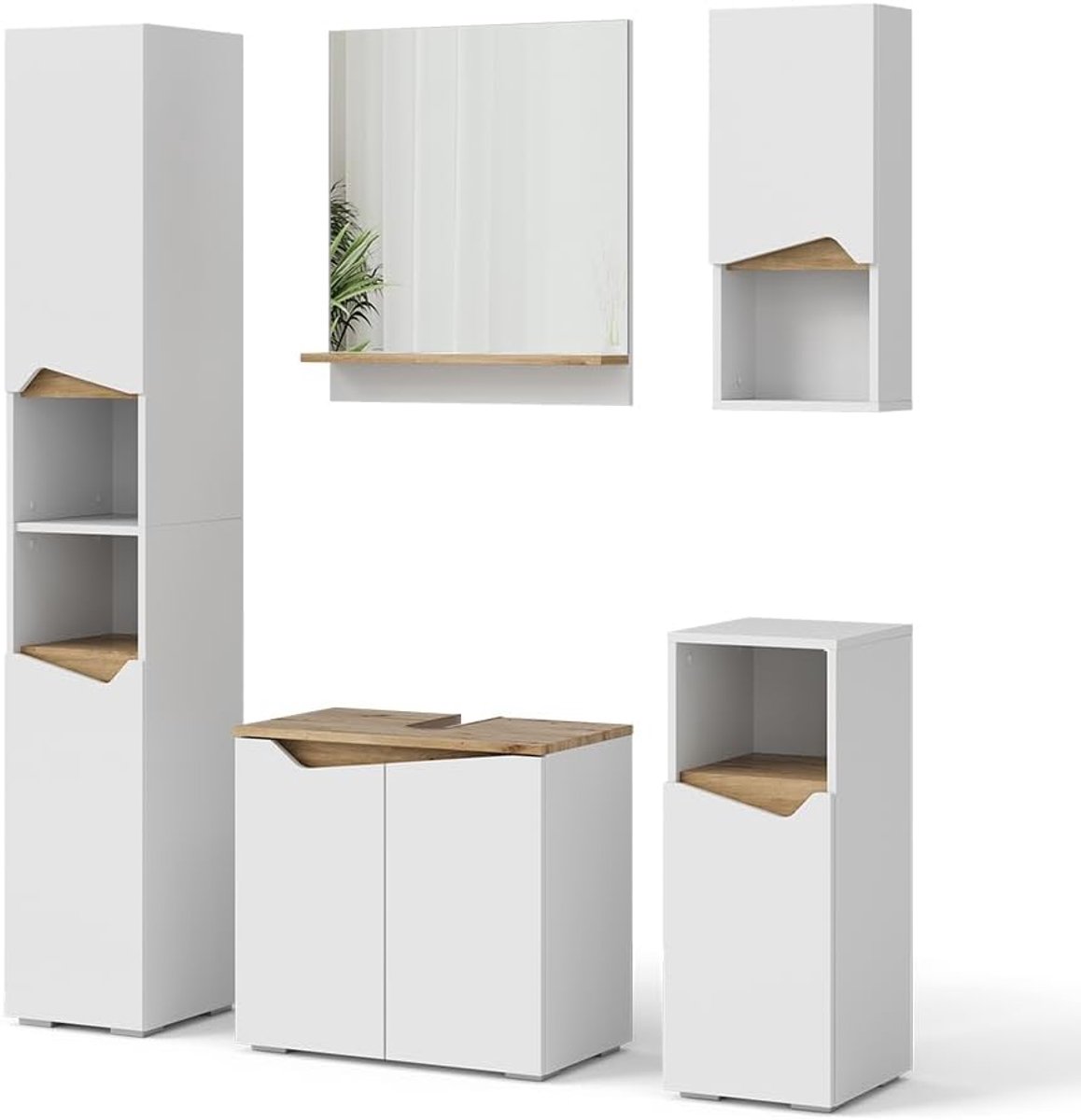 Luxe Badkamermeubelset "Marelle Elegance" – Wit / Artisanaal Eiken – 2-Delige Wastafelonderkast met Spiegelkast – Modern Design – Compact & Ruimtebesparend – 60 cm Breed – Onderhoudsvriendelijk