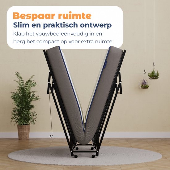 Best Life Lit Pliant 90x200 - Lit d’Appoint avec Matelas - Lit Pliable - Lit Rabattable 1 Personne