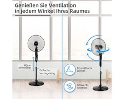 Staande ventilator met afstandsbediening - 40 cm, 45 watt, 3 snelheden voor optimaal comfort