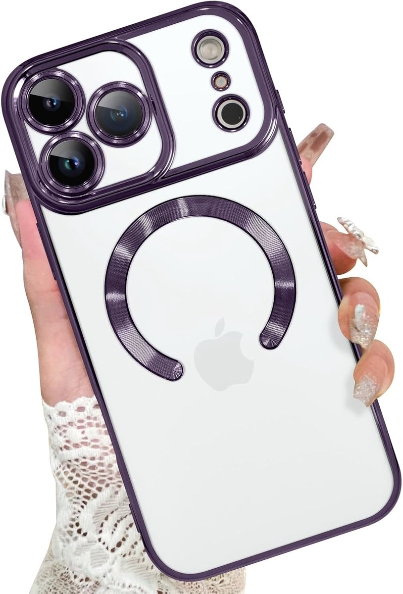 Magsafe Hoesje Geschikt voor iPhone 17 Pro hoesje Transparant / Paars - Lens beschermer – backcover