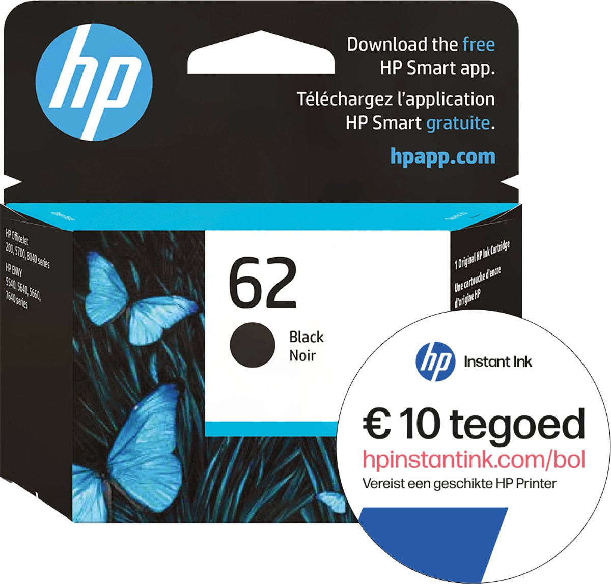 HP 62 - Inktcartridge zwart + Instant Ink tegoed