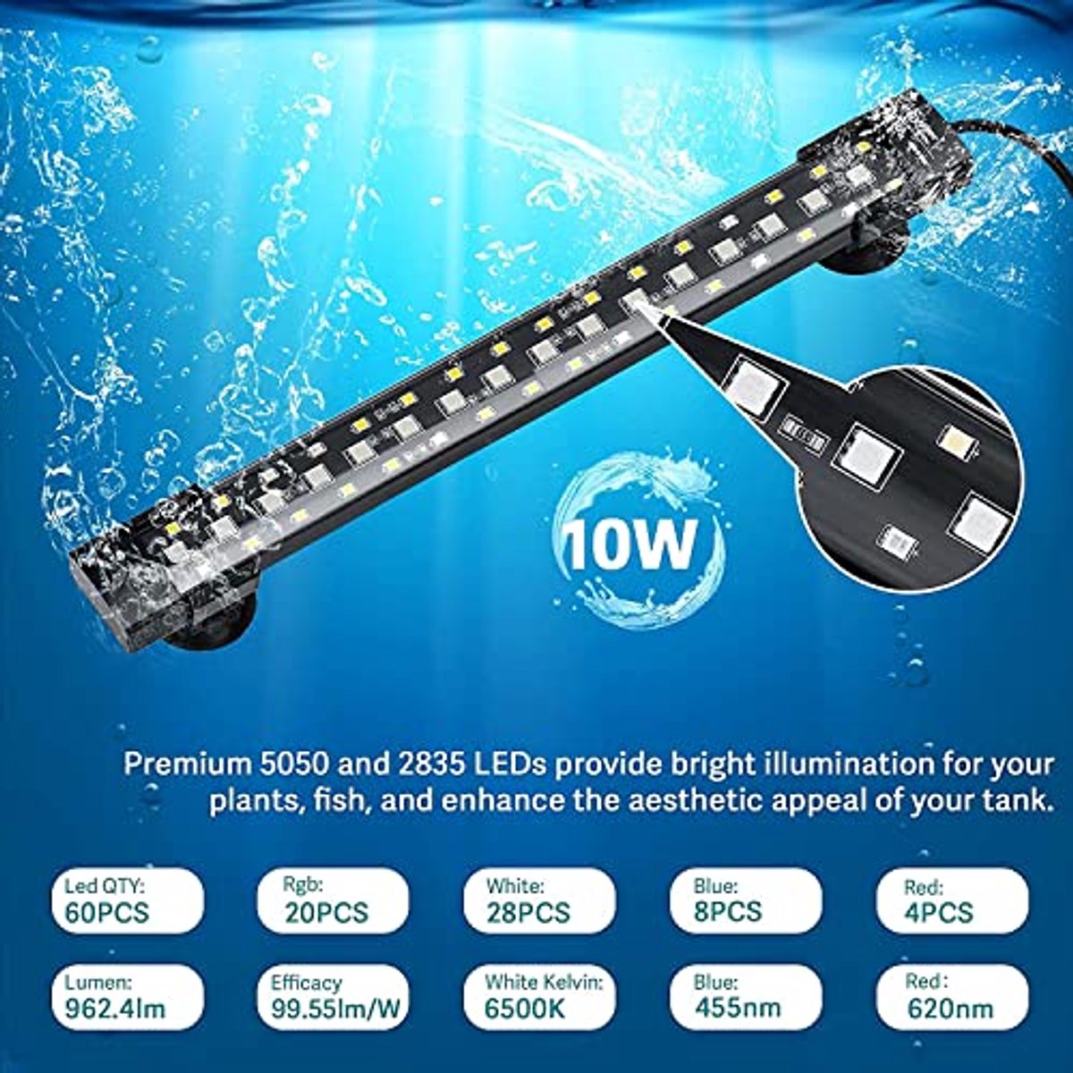 Verstelbare LED Verlichting voor Onderwateraquarium met Tijdschakelaar en Volledig Spectrum