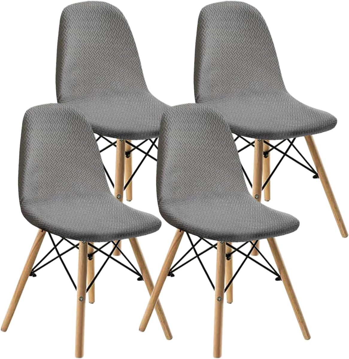PromoHome Eetkamerstoelhoezen Set van 4 - Rekbare Beschermhoezen voor Stoelen - Moderne Jacquard Design - Machinewasbaar - Grijs