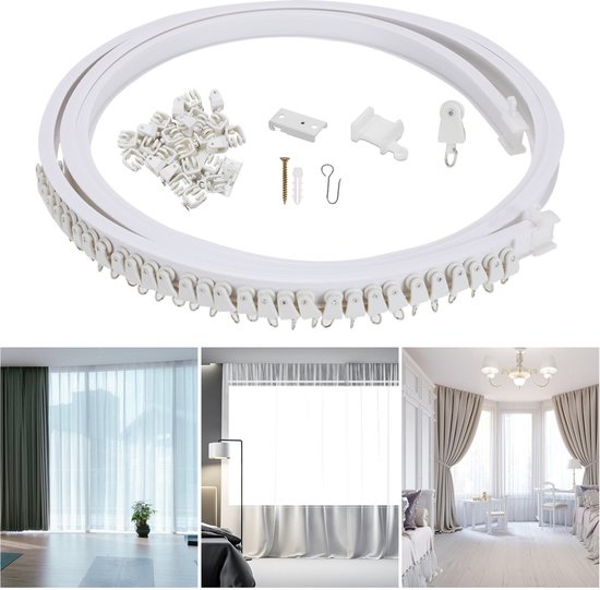 Set de tringle à rideaux Premium - Wit - Fixation au plafond - 5 mètres (flexible) - Installation facile et directe