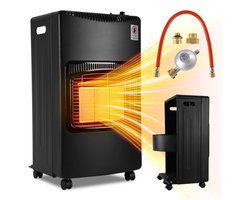 Mobiele Gaskachel – met Wieltjes - tot 82 m² - 3 Warmteniveaus 4200W – Keramisch Zwart - Inclusief Gasdrukregelaar en Gasslang - ijzerhoudend