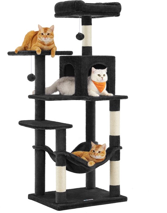 ACAZA Griffoir pour plusieurs Chats - Condo pour chat avec hamac - Poteau pour chat - 143 cm - Zwart