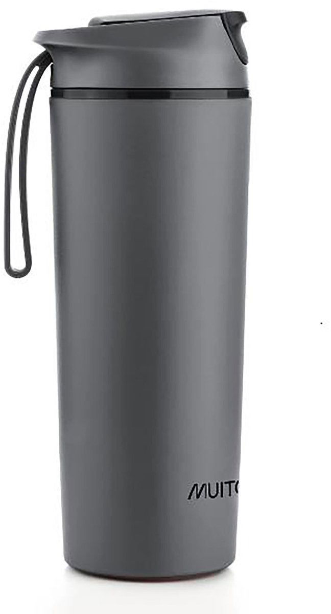 Muitomas Never Fall Down Waterfles - anti-val zuignapsysteem - Antislipgreep - Thermische constructie - 450ml - Zwart