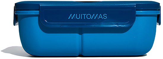 Boîte à lunch Muitomas - 1,1 litre - 3 compartiments - Compatible micro-ondes et lave-vaisselle - Couverts inclus - Blauw