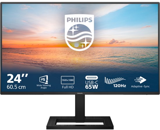Philips 24E1N1300AE - Full HD IPS Monitor - Verstelbaar - USB-C 65w - 120hz - 24 inch