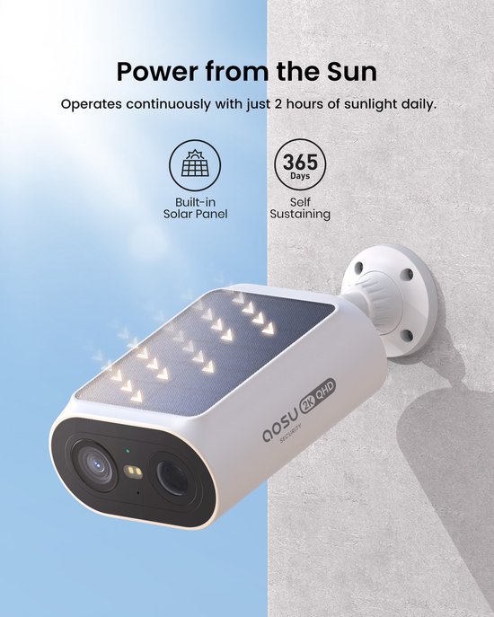 AOSU SolarCam P1 SE - 4 Beveiligingscamera’s met 2K Resolutie - Zonne-energie - 2-Weg Audio - AI van Aosu — afbeelding 2