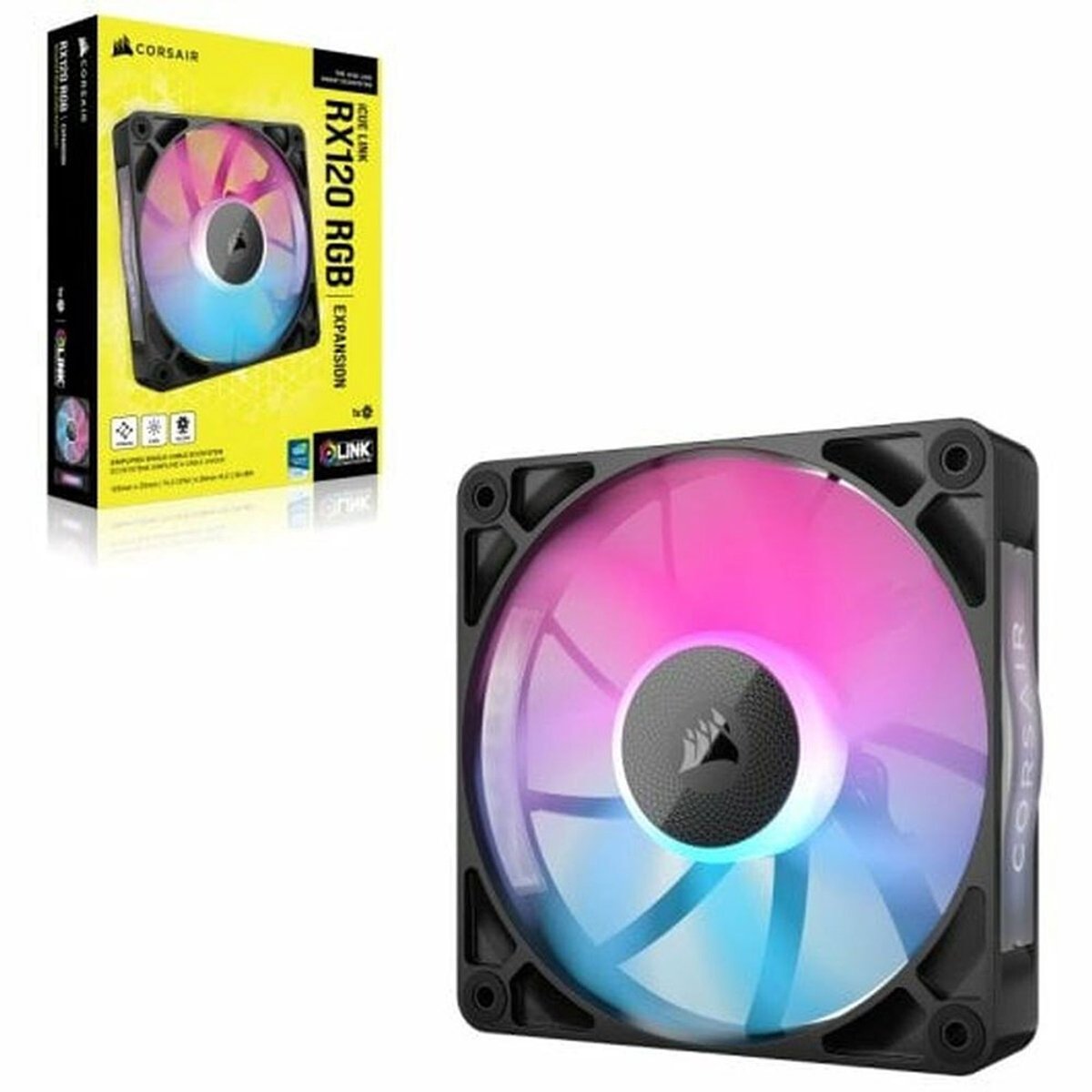 CORSAIR iCUE LINK RX120 RGB Black - Ventilatorhuis - 120mm - 74.2 CFM - 400 - 2100 RPM - 10 - 36 dBA - Zero RPM Mode - iCUE LINK System Hub - zwart