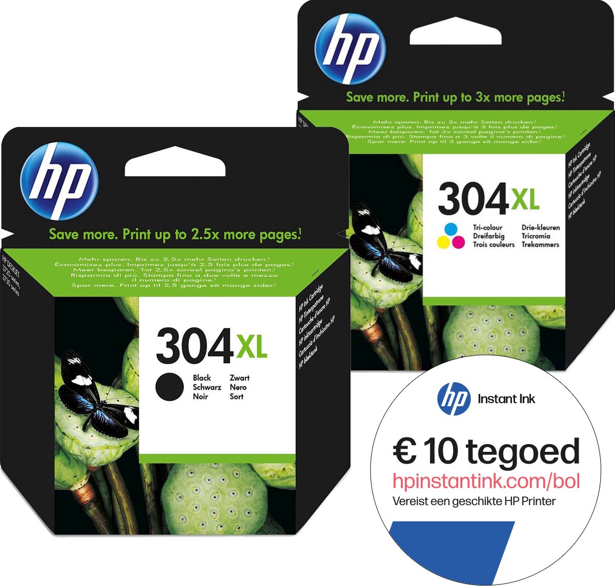 HP 304 - Inktcartridge kleur XL & zwart XL + Instant Ink tegoed