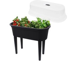 Kweektafel op Poten - Inclusief Deksel - Plantenbak - Verhoogde Kweekbak - Kweekkas - Moestuinbak op Poten - Moestuintafel - Voor Groenten en Kruiden - Groeitafel - Moestuin - Lichtgewicht en Afwasbaar - 77x40x83 cm - Kunststof - Zwart