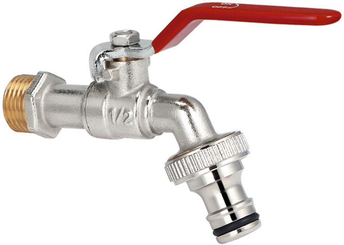Premium 1/2'' Inch Messing Waterkraan - Roest- en vorstbestendig voor tuin, wasmachine, regenton - rood - 1/2*3/4