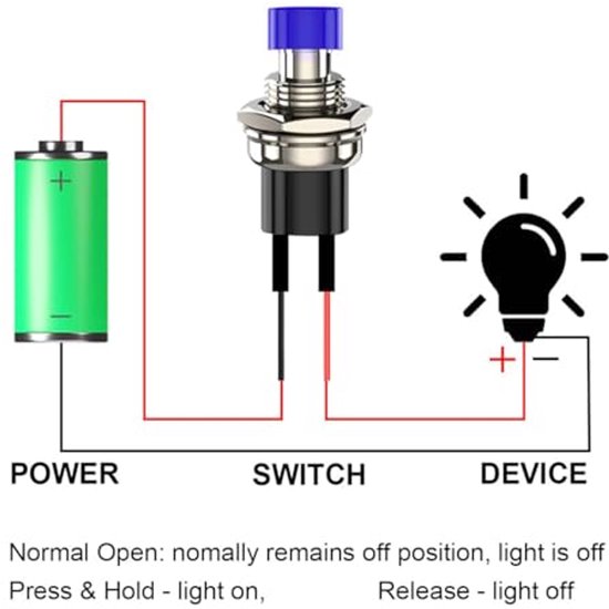Minidrukknoppen Set van 12 - 7mm Voorbekabelde Momentary Drukknoppen 3V-230V — afbeelding 2