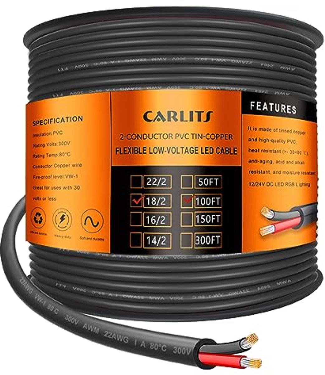 Elektrische draadgeleiders 18 gauge 2 x 0,8 mm² - 30,48 m flexibele verlengkabel voor ledlampen, auto, boot, elektronica