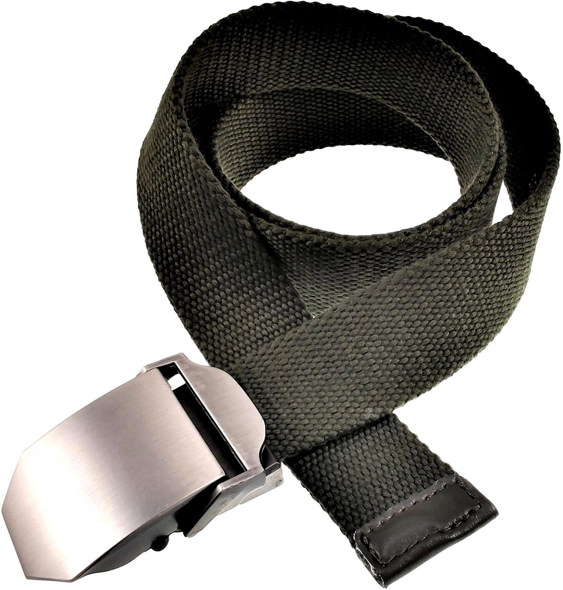 Canvas Riem Heren, Vierkante Metalen Gesp, Legergroen - 4cm Breed - Taillemaat tot 110 cm