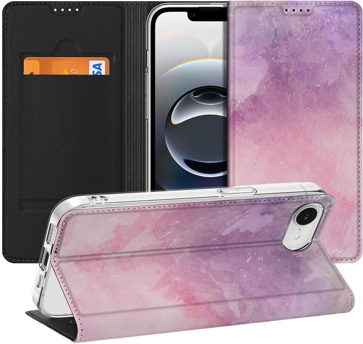 Bookcase voor Apple iPhone 16e/17e Pink Purple Paint