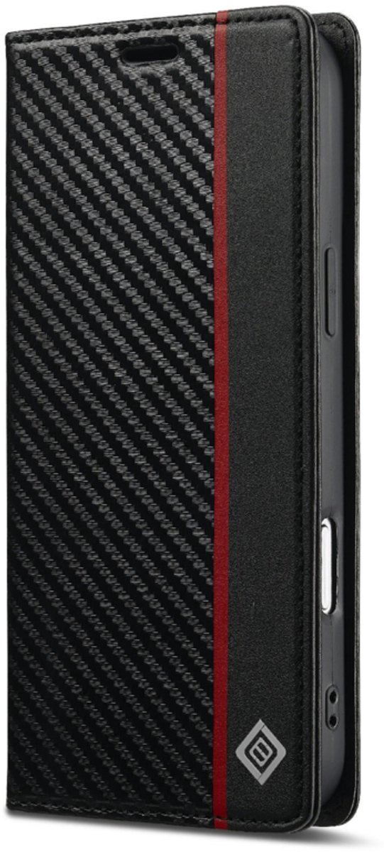 Luxe BoekCover Hoes Etui geschikt voor Apple iPhone 17 PRO - Zwart - Rood - Carbon