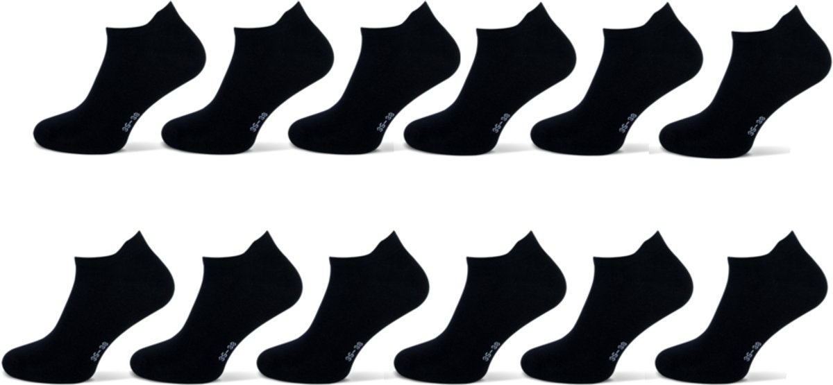 Marco Rossi Badstof Sneakersokken met Lipje - Zakt niet af - Katoen - Heren Dames Unisex - Badstof binnenzool - Lage Sokken - 12 Paar - Zwart - Maat 35-38