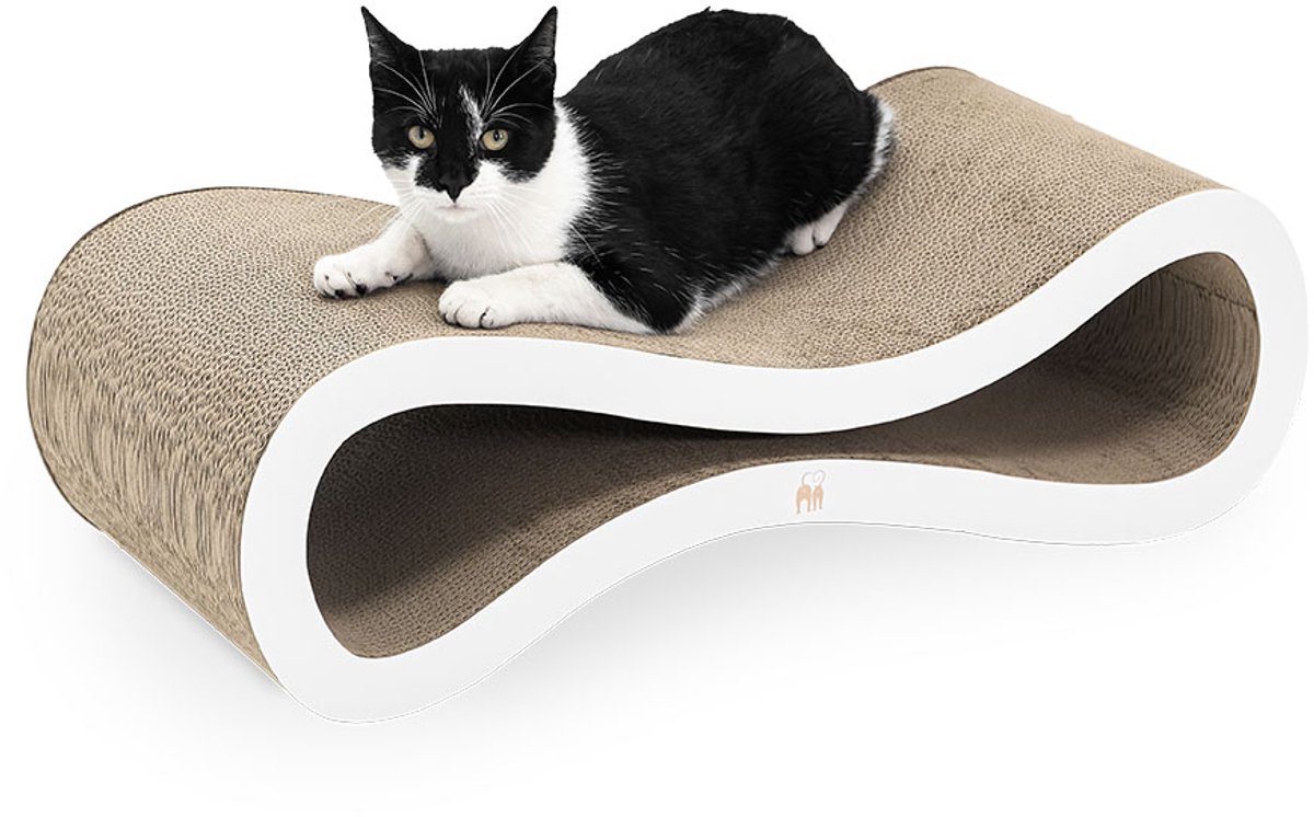 Petrebels Krabkarton voor Katten - Simba 75 - Wit - Stevig Karton - Design Krabplank - 75 x 32 x 23 cm