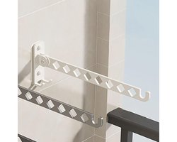 Wandgemonteerd kledingrek, opvouwbaar kledingrek met 8 stangen, 180° draaibaar droogrek van roestvrij staal voor badkamer, balkon, slaapkamer (Wit)