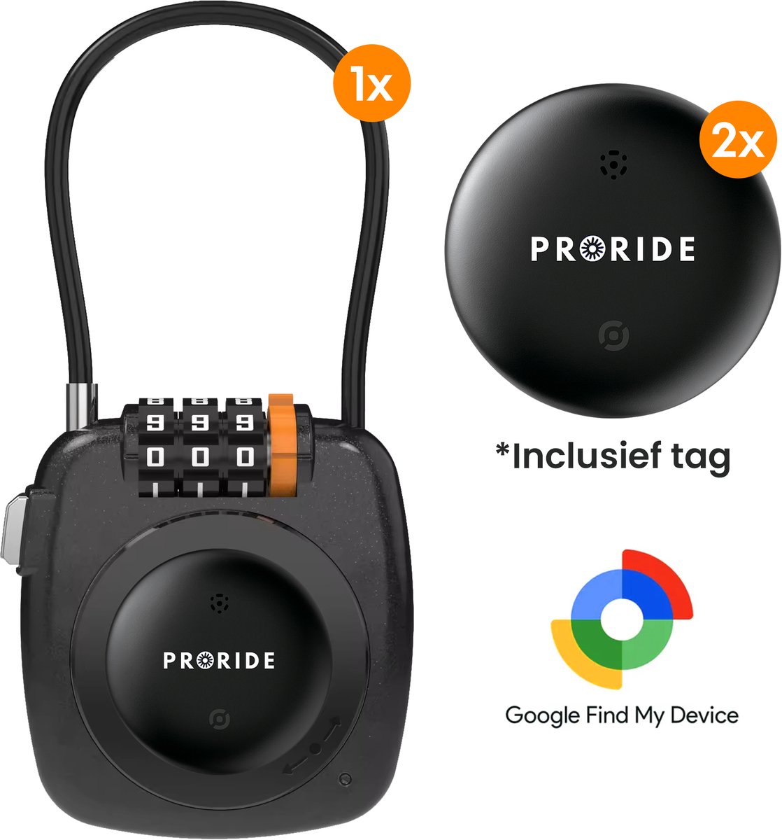 Proride Cijferslot – 3-cijferig Hangslot – Met Android Tag – Smarttag 2 stuks – Kofferslot – Reisslot – Bagageslot – Skislot - Zwart