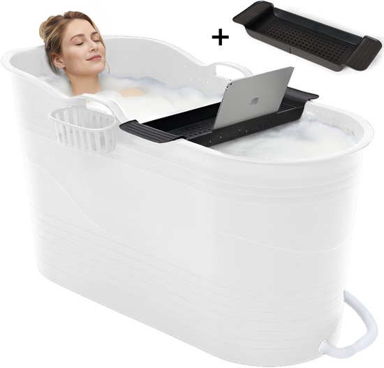 Bath Bucket XL - Wit - 123 cm - Zitbad voor volwassenen - IJsbad - met rekbare Afvoerslang tot 3 meter - Met Badplank