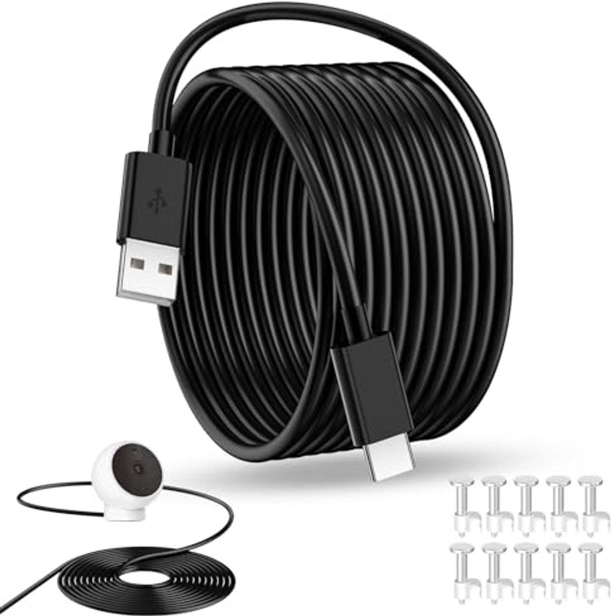 USB naar USB C Oplaadkabel voor Beveiligingscamera - 5 m Extra Lange Stroomverlengkabel
