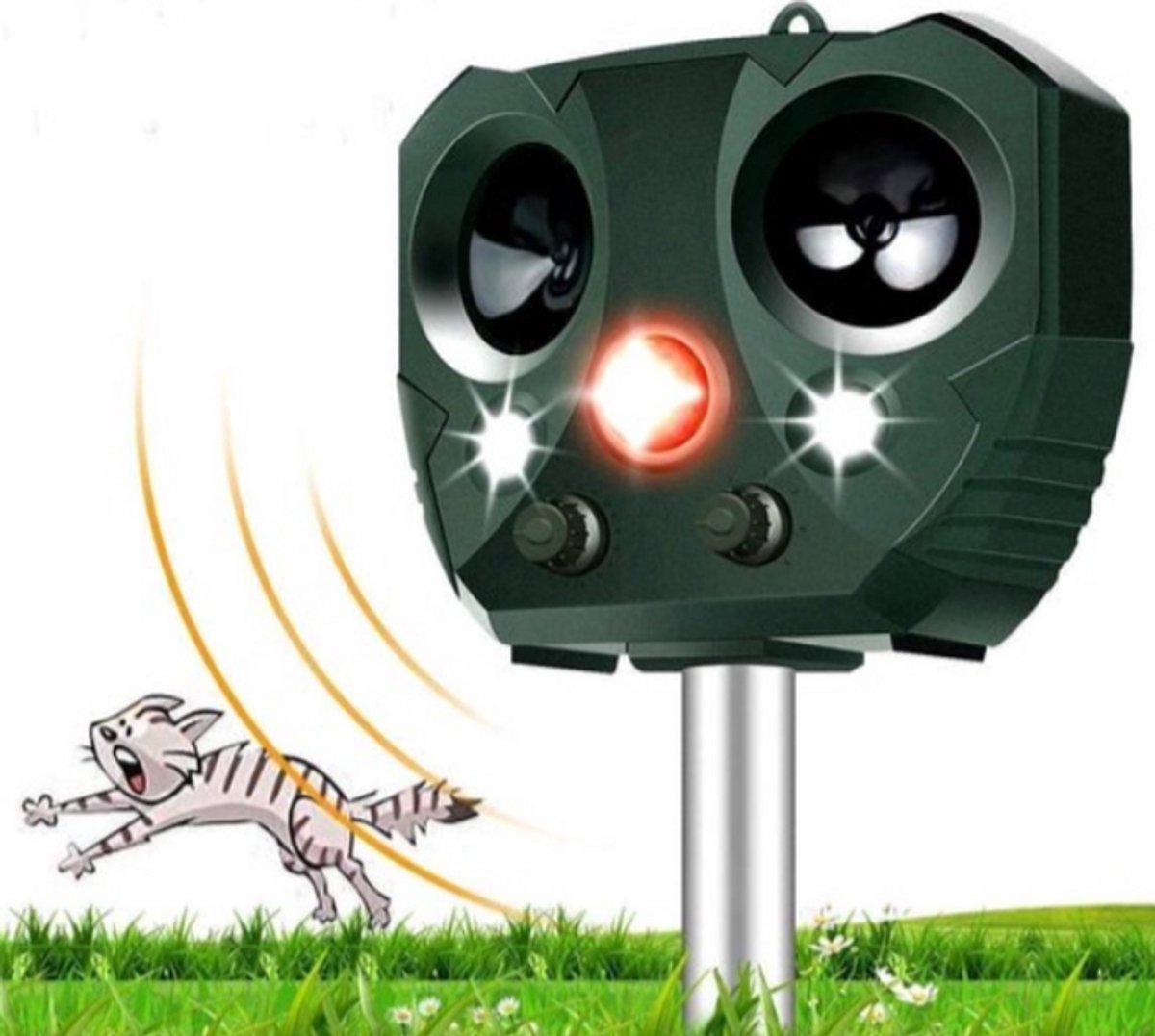 Pest Controle Ultrasone Kattenverjager D100 zonne energie-kattenschrik-marterverjager-muizenverjager-duivenverjager- 7x13x13cm