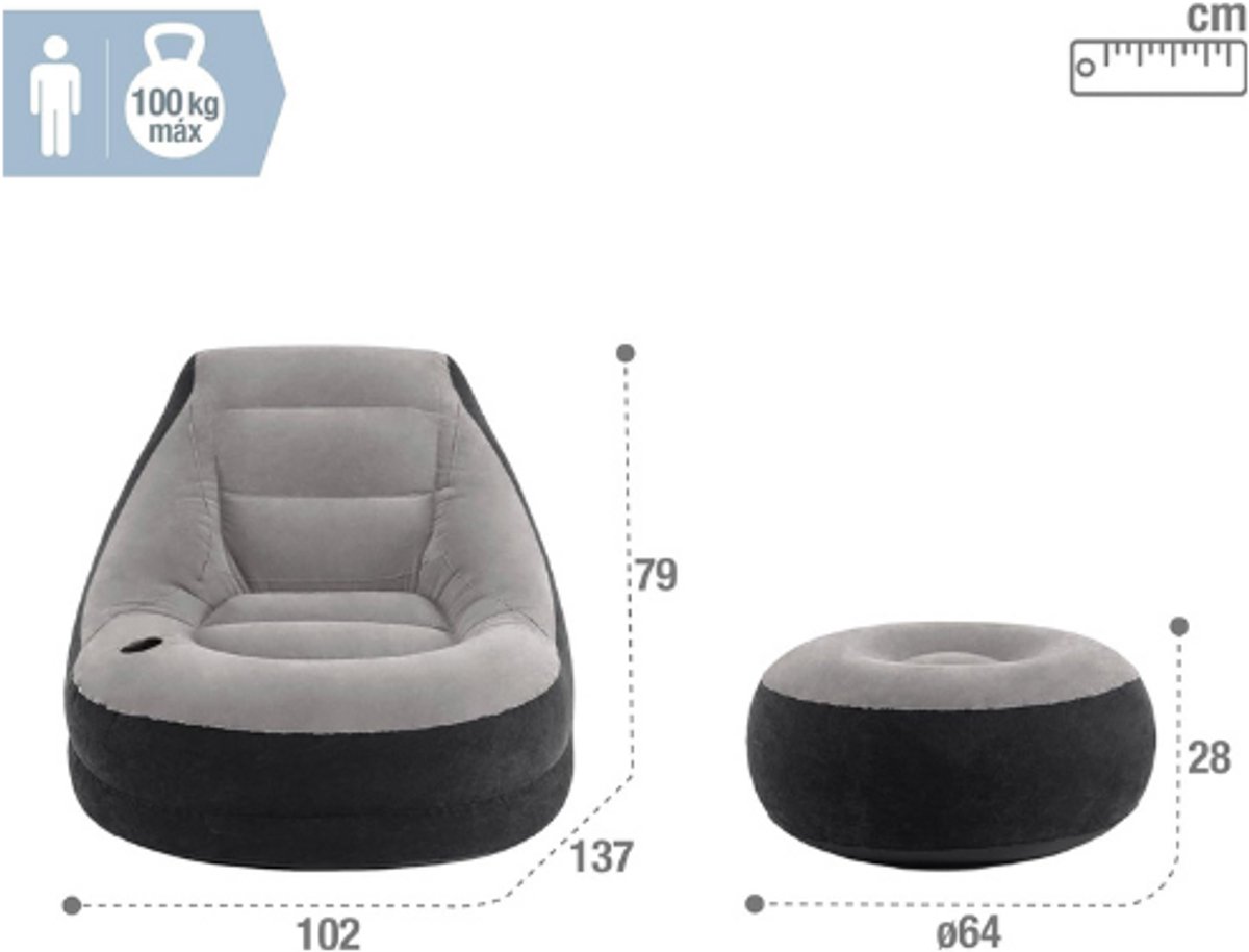BOG Opblaasbare Lounge Stoel Met Voetenbank - Comfortabele Relaxstoel Voor Binnen En Buiten - Ergonomisch Ontwerp - Draagbaar En Gemakkelijk Op Te Bergen Veelkleurig